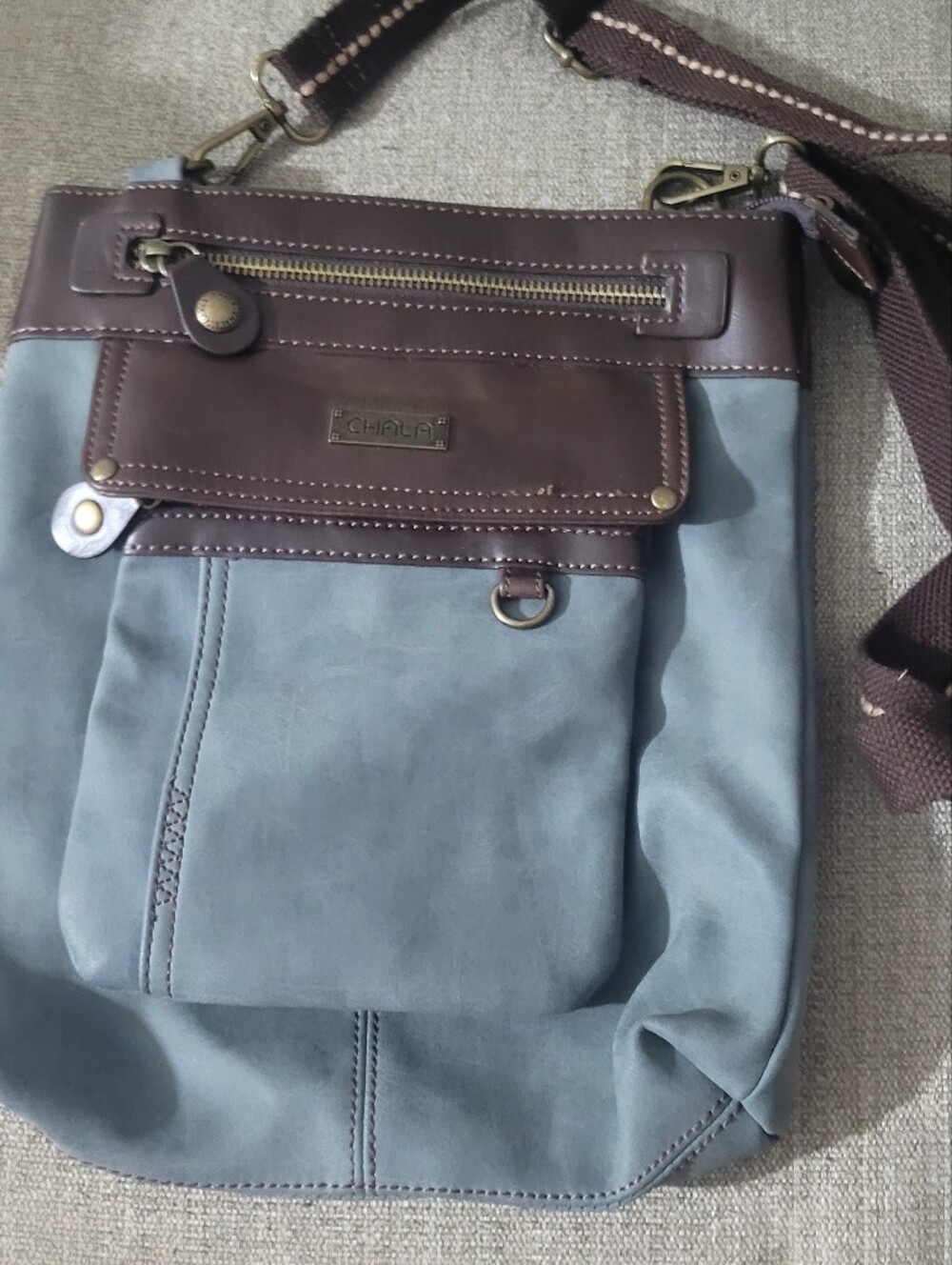 Chala Brown PU Logo Patch Crossbody 10x11 - Picture 10 of 13